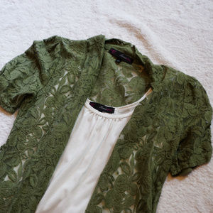 Two-Piece (Connected) White Tank with Green Lace